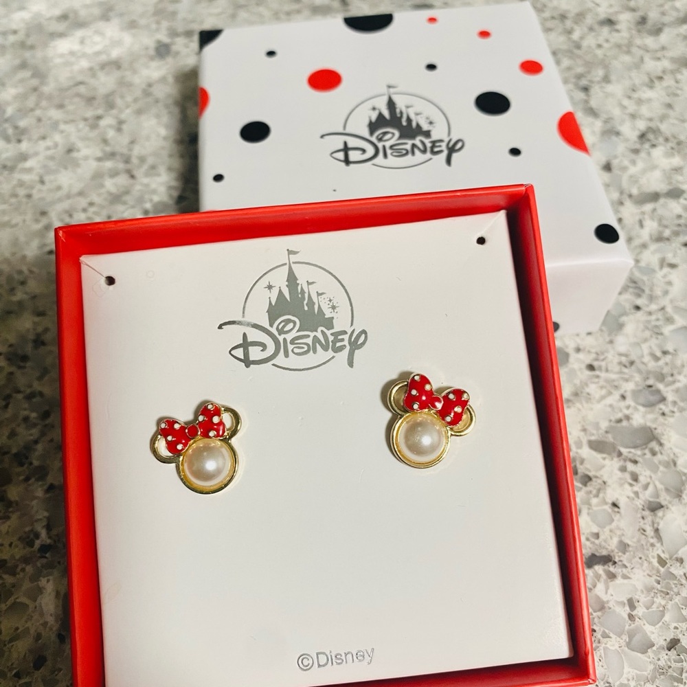 NWT Disney Mickey Mouse Earrings with Pearl Gold and Red
